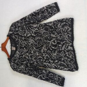 Chico's‎ Black & Gray Fuzzy Patterned Sweater S